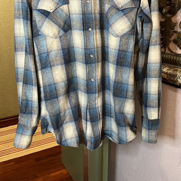 VTG Wool Blue Plaid Open Range Western Pearlized Snap Shirt-Essential Ez 17.5/35 - Picture 3 of 13